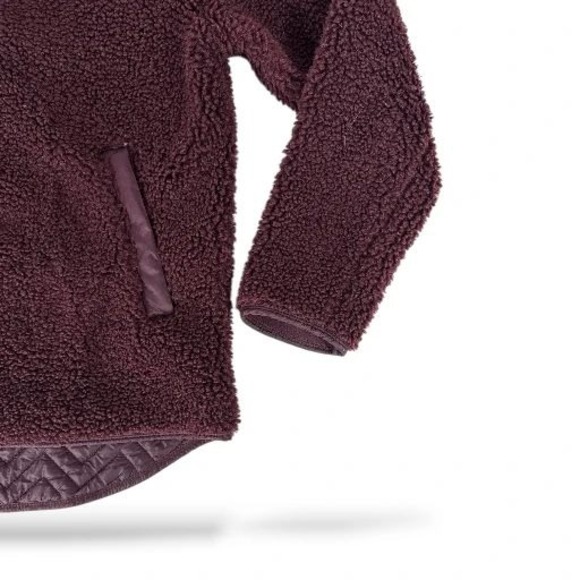 Athleta Womens‎ Fleece Sherpa Pullover Quarter Snap Up Burgundy Warm Sweater XS - Picture 5 of 8